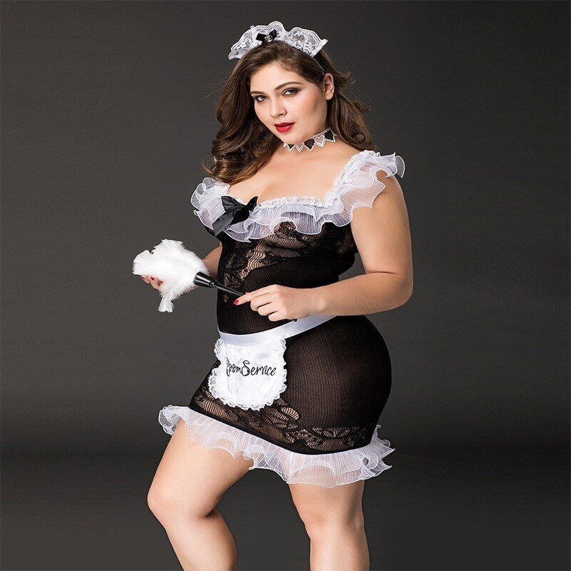 Еротичний костюм покоївки JSY P71107 Чорний Plus Size Еротичний костюм покоївки JSY P71107 Чорний Plus Size