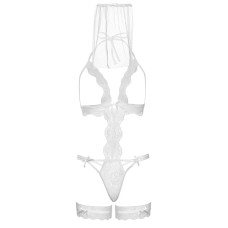 Костюм нареченої Leg Avenue G-string teddy, veil & garter White One size, з відкритими грудьми