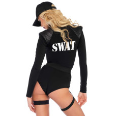 Костюм эротических спецсил Leg Avenue SWAT Team Babe XL, боди, пояс, подвязки, игрушечная рация, кепка