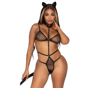 Еротичний костюм кішки Leg Avenue Roleplay Sex Kitten Black One size, боді, вушка, чокер