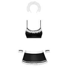 Атласный эротический костюм горничной Obsessive Maid set черный S/M