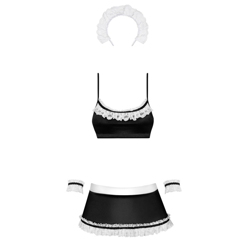 Атласный эротический костюм горничной Obsessive Maid set черный S/M Атласный эротический костюм горничной Obsessive Maid set черный S/M