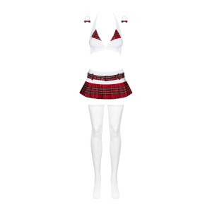 Еротичний костюм школярки з мініспідницею Obsessive Schooly 5pcs costume біло-червоний L/XL