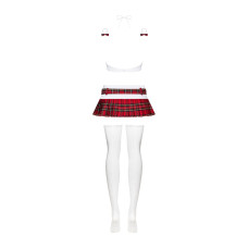 Эротический костюм школьницы с мини-юбкой Obsessive Schooly 5pcs costume бело-красный L/XL