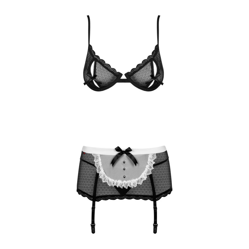 Еротичний костюм покоївки Obsessive Maidme set 5pcs чорно-білий L/XL