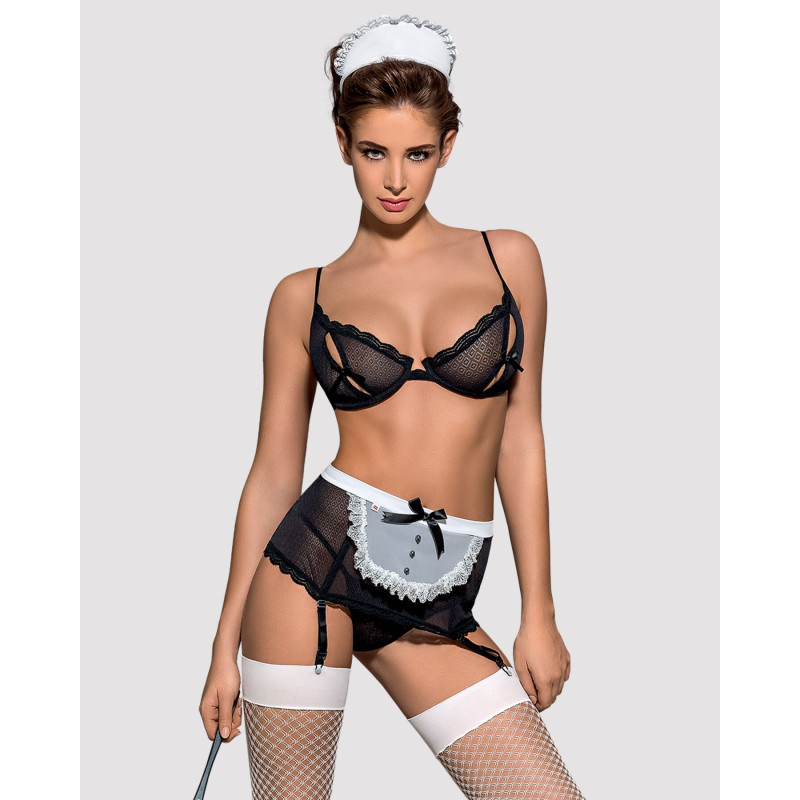 Еротичний костюм покоївки Obsessive Maidme set 5pcs чорно-білий S/M Еротичний костюм покоївки Obsessive Maidme set 5pcs чорно-білий S/M