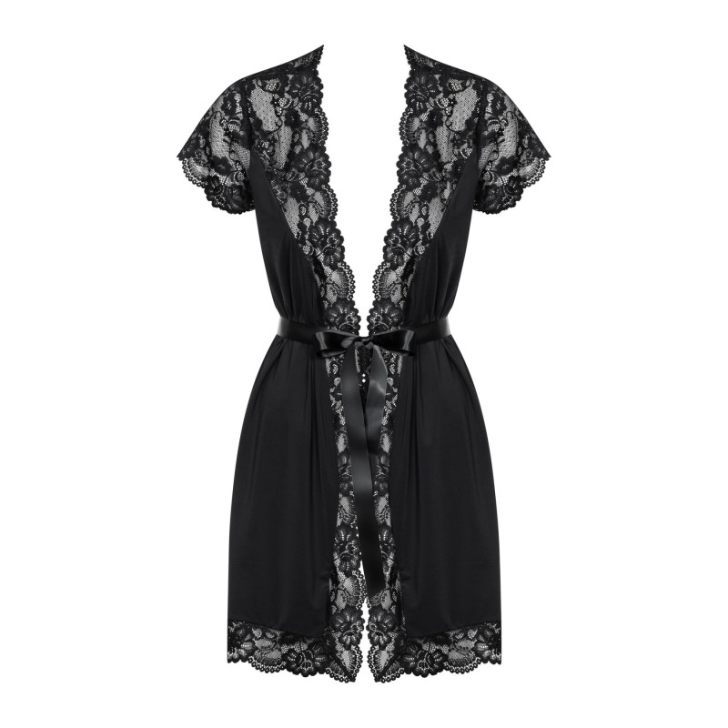 Сатиновый открытый пеньюар на поясе Obsessive 810-PEI–1 peignoir black черный S/M Сатиновый открытый пеньюар на поясе Obsessive 810-PEI–1 peignoir black черный S/M