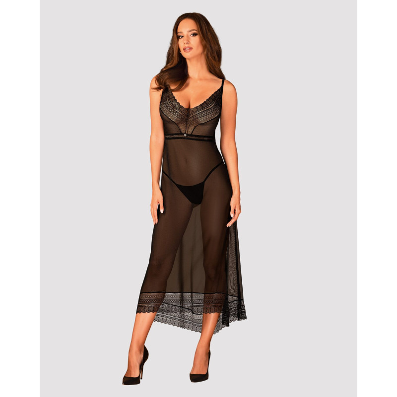 Длинная полупрозрачная рубашка Obsessive Estiqua chemise черная M/L Длинная полупрозрачная рубашка Obsessive Estiqua chemise черная M/L