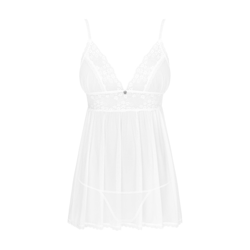 Пеньюар и трусики Obsessive Heavenlly babydoll & thong белые XS/S Пеньюар и трусики Obsessive Heavenlly babydoll & thong белые XS/S