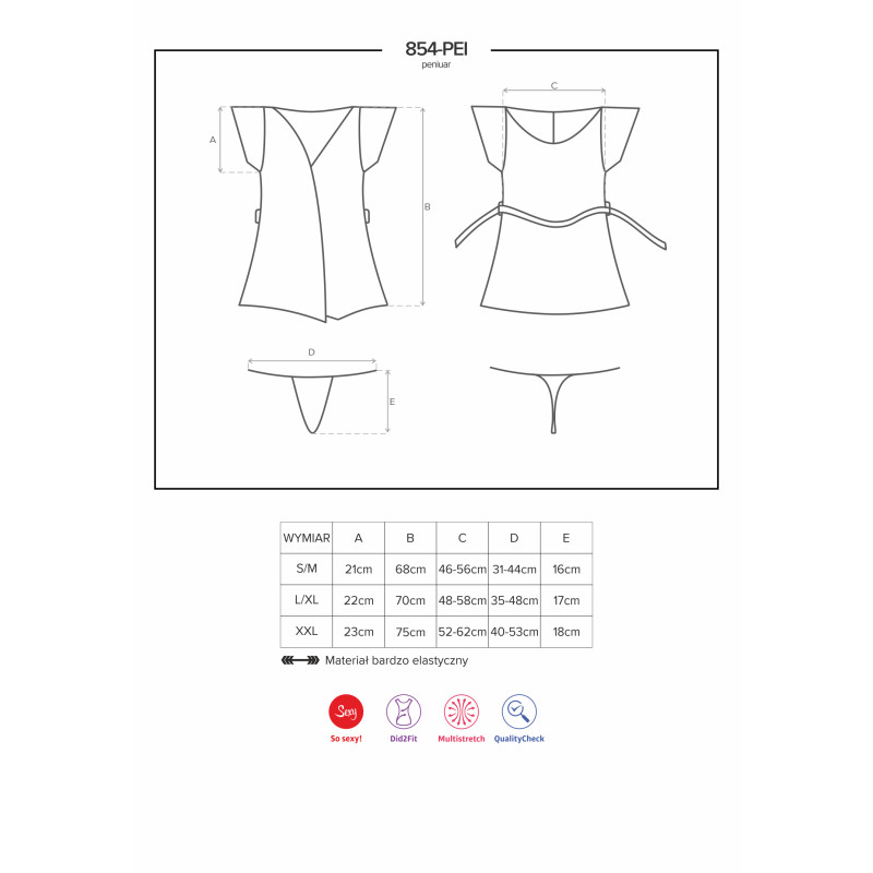 Пеньюар Obsessive 854-PEI-1 Чорний XXL Пеньюар Obsessive 854-PEI-1 Чорний XXL