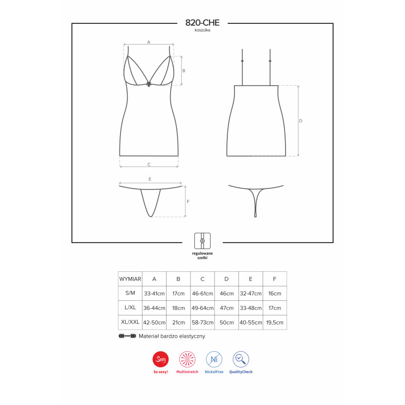 Сорочка Obsessive 820-CHE-1 Черная L/XL