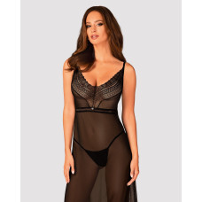 Длинная полупрозрачная рубашка Obsessive Estiqua chemise черная M/L