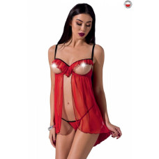 Прозрачный пеньюар с открытой грудью Passion CHERRY CHEMISE Красная S/M