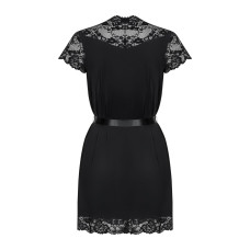 Сатиновый открытый пеньюар на поясе Obsessive 810-PEI–1 peignoir black черный S/M