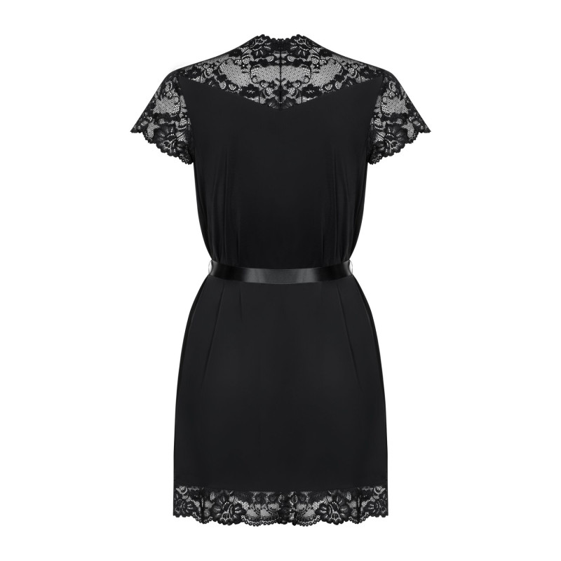 Сатиновый открытый пеньюар на поясе Obsessive 810-PEI–1 peignoir black черный S/M Сатиновый открытый пеньюар на поясе Obsessive 810-PEI–1 peignoir black черный S/M