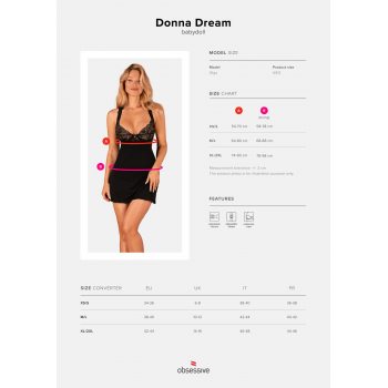 Рубашка бэби-долл с кружевом на груди Obsessive Donna Dream babydoll черная XS/S