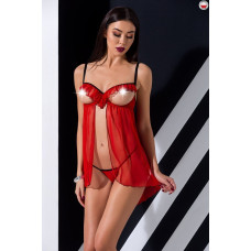 Прозрачный пеньюар с открытой грудью Passion CHERRY CHEMISE Красная XXL/XXXL
