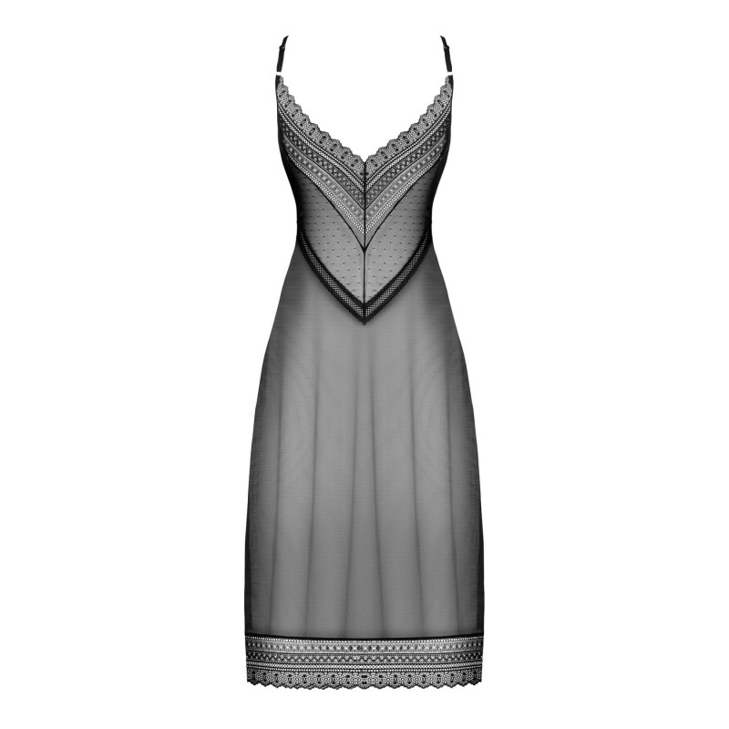 Длинная полупрозрачная рубашка Obsessive Estiqua chemise черная XL/2XL