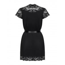 Сатиновый открытый пеньюар на поясе Obsessive 810-PEI–1 peignoir black черный L/XL