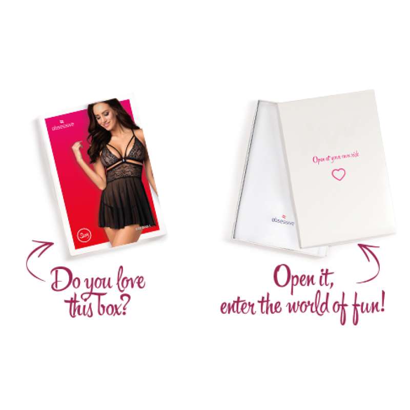 Эротический кружевной комплект с сеточкой Obsessive 838-BAB-1babydoll & thong black S/M Эротический кружевной комплект с сеточкой Obsessive 838-BAB-1babydoll & thong black S/M