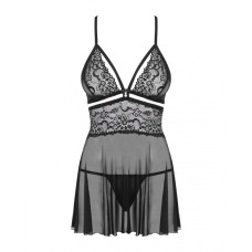 Эротический кружевной комплект с сеточкой Obsessive 838-BAB-1babydoll & thong black S/M