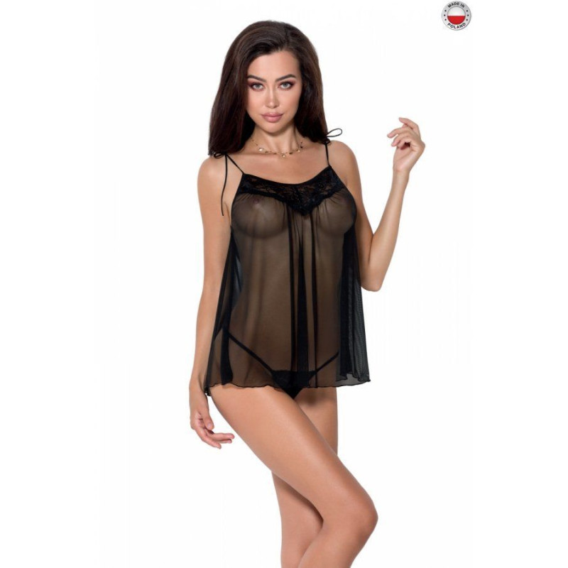 Сорочка прозрачная беби долл Passion MELANIA CHEMISE Черная L/XL Сорочка прозрачная беби долл Passion MELANIA CHEMISE Черная L/XL