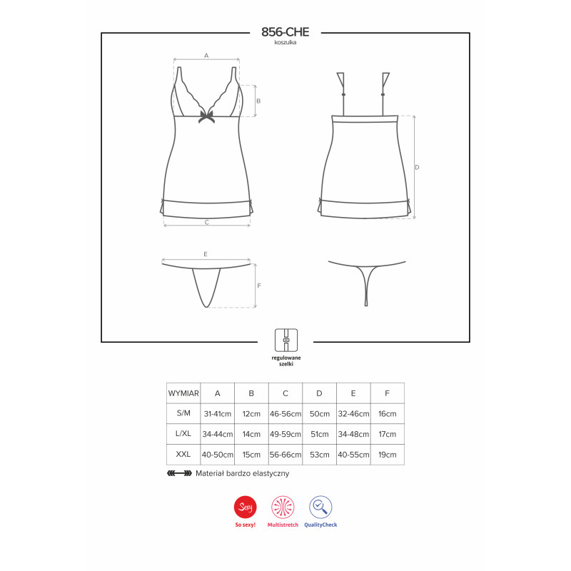 Сорочка Obsessive 856-CHE-1 Черная S/M