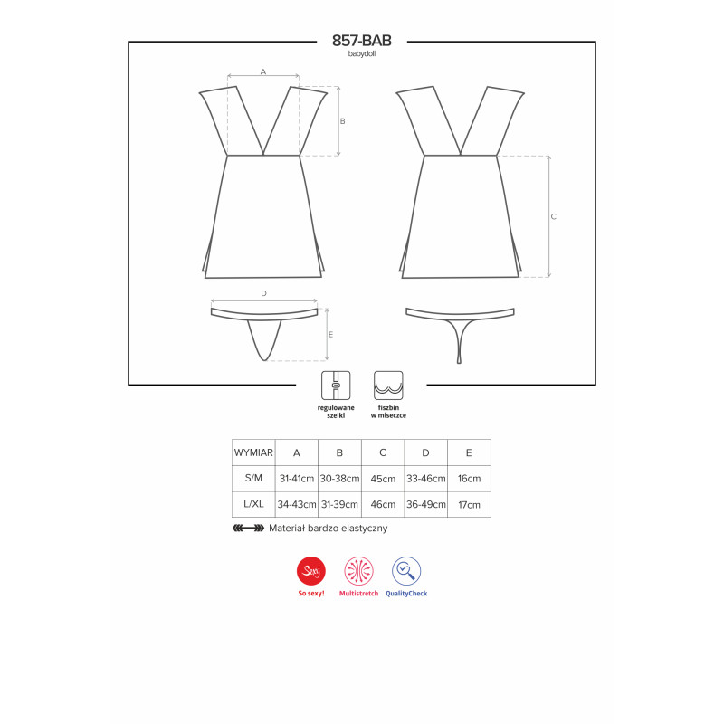 Сорочка Obsessive 857-BAB-1 Черная S/M