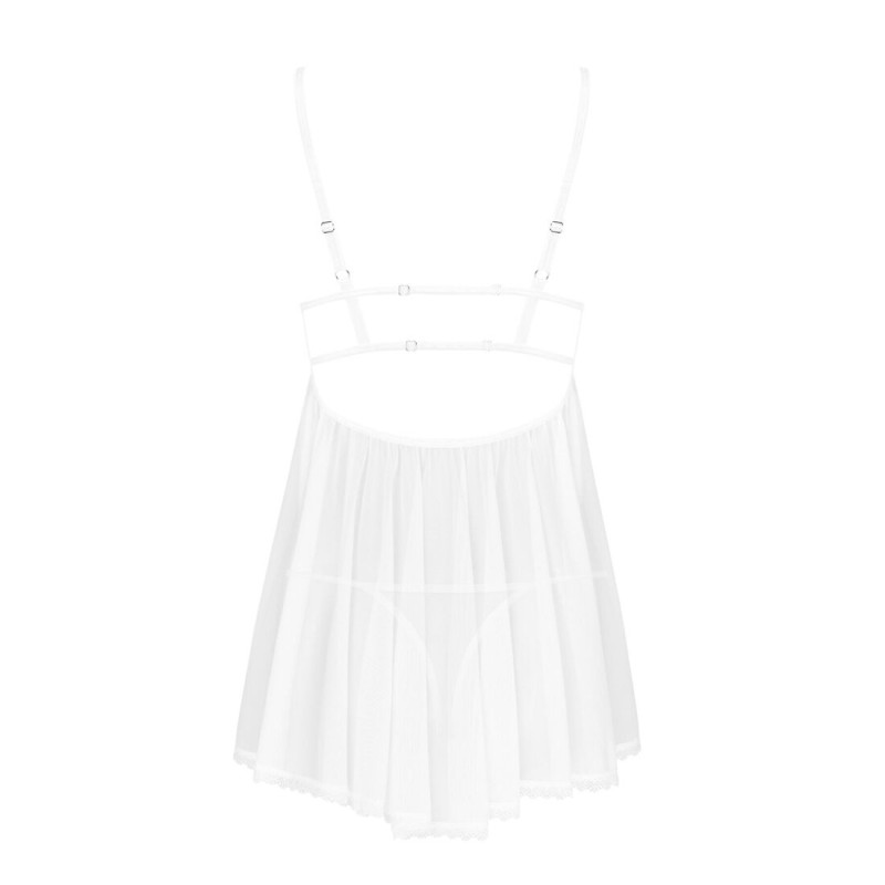 Пеньюар и трусики Obsessive Heavenlly babydoll & thong белые XL/2XL