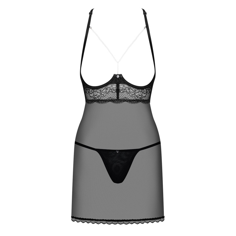 Прозрачная рубашка с открытой грудью Obsessive Pearlove chemise & thong black S/M Прозрачная рубашка с открытой грудью Obsessive Pearlove chemise & thong black S/M