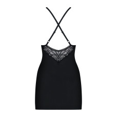 Сатиновый комплект для сна с кружевом Obsessive 828-CHE-1 chemise & thong черный L/XL