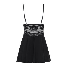 Сатиновый пеньюар с кружевом Obsessive 810-BAB-1 babydoll & thong черный S/M