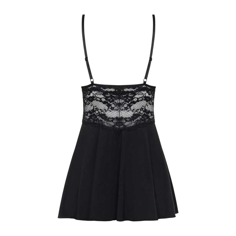 Сатиновый пеньюар с кружевом Obsessive 810-BAB-1 babydoll & thong черный S/M Сатиновый пеньюар с кружевом Obsessive 810-BAB-1 babydoll & thong черный S/M