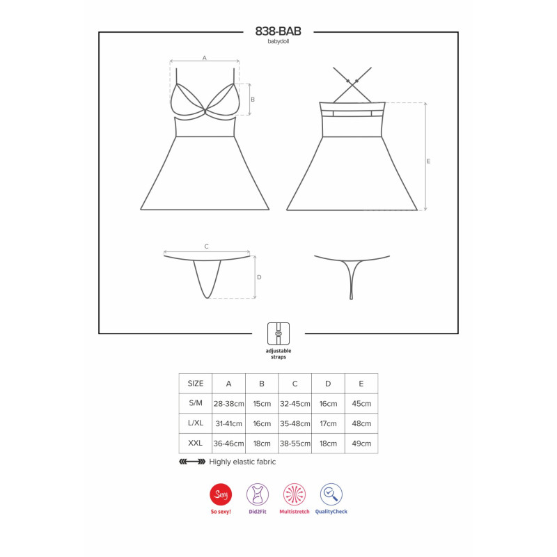 Эротический кружевной комплект с сеточкой Obsessive 838-BAB-1 babydoll & thong black L/XL