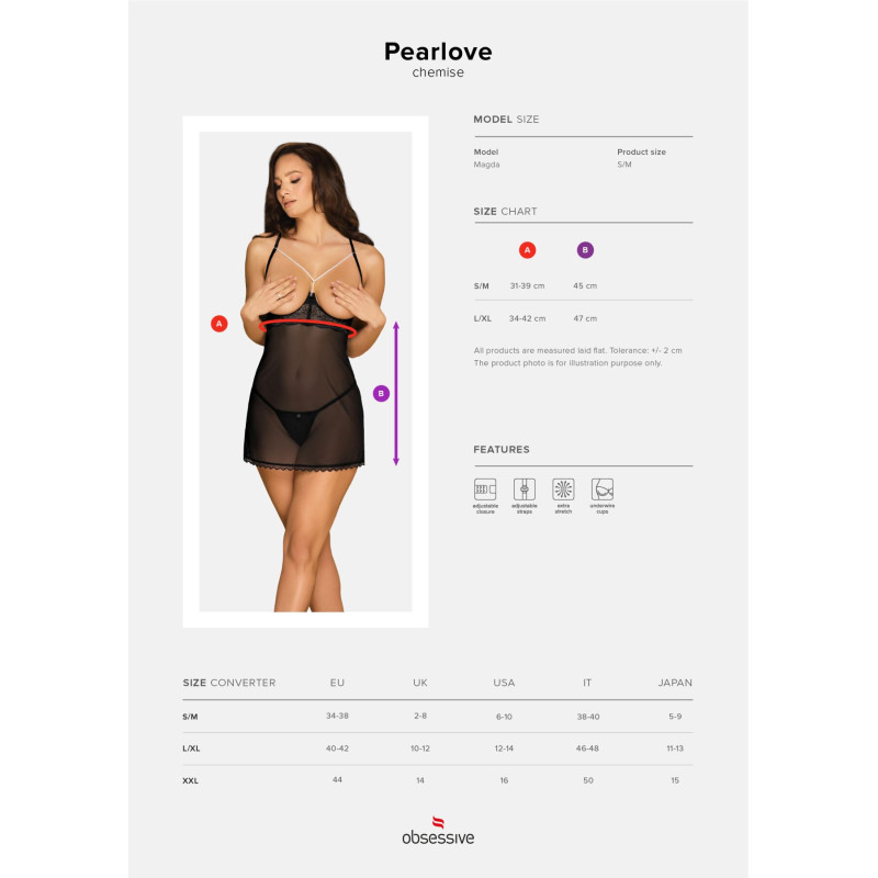Прозрачная рубашка с открытой грудью Obsessive Pearlove chemise & thong black S/M Прозрачная рубашка с открытой грудью Obsessive Pearlove chemise & thong black S/M