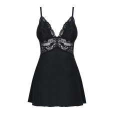 Сатиновый пеньюар с кружевом Obsessive 810-BAB-1 babydoll & thong черный S/M