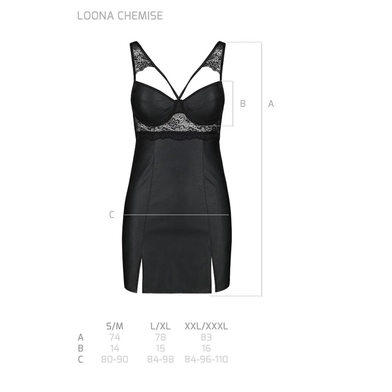 Беби-долл из эко-кожи и кружева Loona Chemise Passion black XXL/XXXL Беби-долл из эко-кожи и кружева Loona Chemise Passion black XXL/XXXL