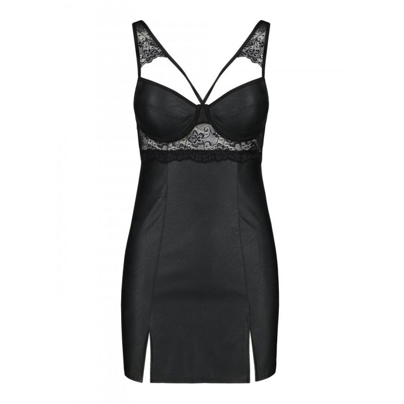 Беби-долл из эко-кожи и кружева Loona Chemise Passion black XXL/XXXL Беби-долл из эко-кожи и кружева Loona Chemise Passion black XXL/XXXL
