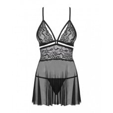 Эротический кружевной комплект с сеточкой Obsessive 838-BAB-1 babydoll & thong black XXL