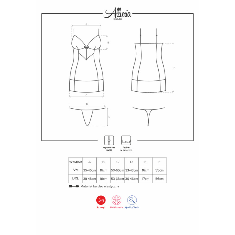 Сорочка Obsessive Alluria Черная L/XL Сорочка Obsessive Alluria Черная L/XL