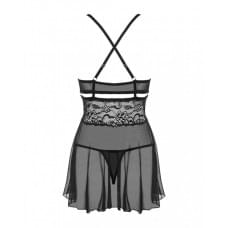 Эротический кружевной комплект с сеточкой Obsessive 838-BAB-1 babydoll & thong black XXL