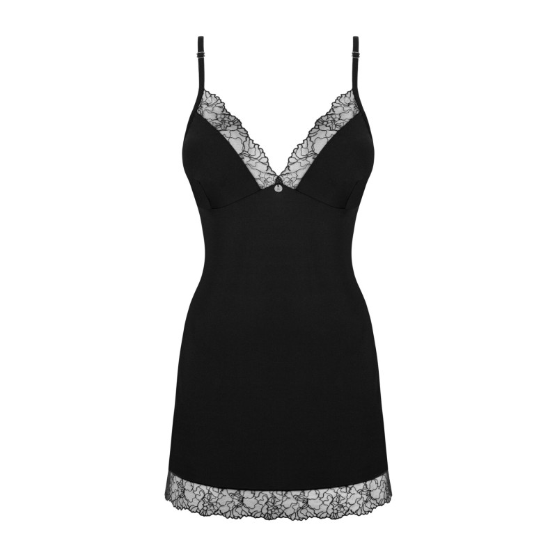 Рубашка и трусики Obsessive Bella Rou chemise & thong черные XS/S Рубашка и трусики Obsessive Bella Rou chemise & thong черные XS/S