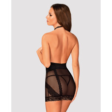 Полупрозрачная рубашка с открытой грудью Obsessive Lacrisia chemise черная XL/2XL
