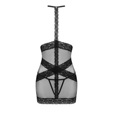 Полупрозрачная рубашка с открытой грудью Obsessive Lacrisia chemise черная XL/2XL
