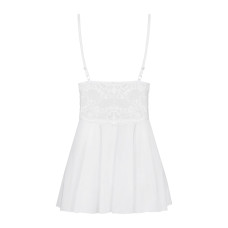 Сатиновый пеньюар с кружевом Obsessive 810-BAB-2 babydoll & thong белый S/M
