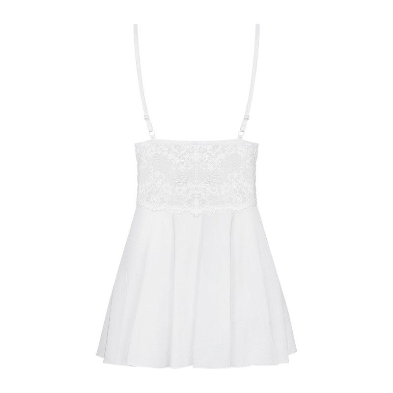 Сатиновый пеньюар с кружевом Obsessive 810-BAB-2 babydoll & thong белый S/M Сатиновый пеньюар с кружевом Obsessive 810-BAB-2 babydoll & thong белый S/M
