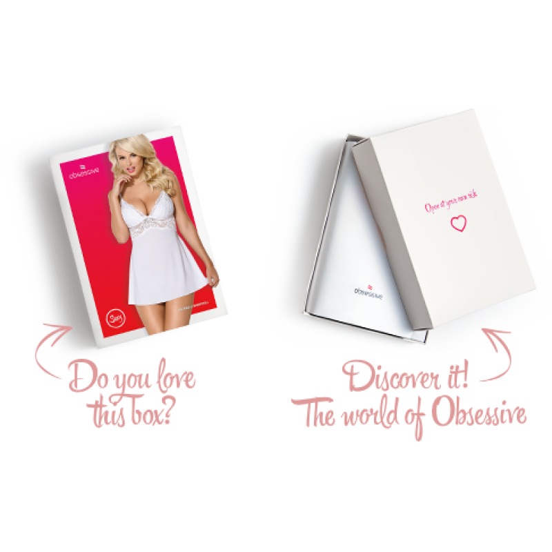 Сатиновый пеньюар с кружевом Obsessive 810-BAB-2 babydoll & thong белый S/M Сатиновый пеньюар с кружевом Obsessive 810-BAB-2 babydoll & thong белый S/M