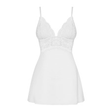 Сатиновый пеньюар с кружевом Obsessive 810-BAB-2 babydoll & thong белый S/M