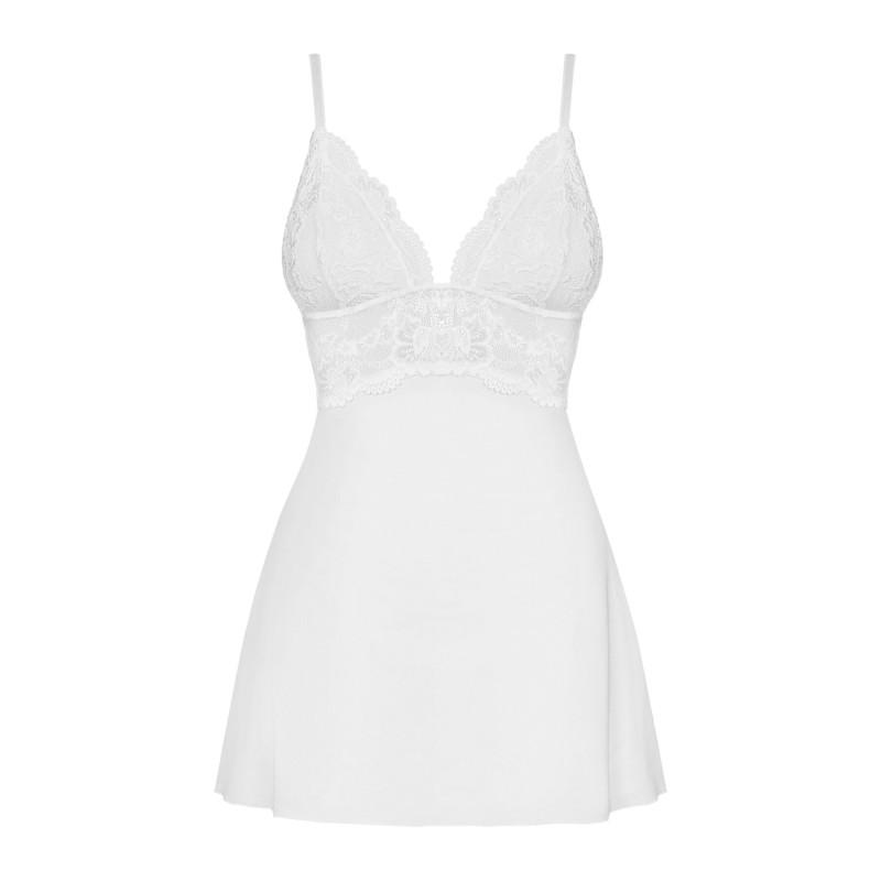 Сатиновый пеньюар с кружевом Obsessive 810-BAB-2 babydoll & thong белый S/M Сатиновый пеньюар с кружевом Obsessive 810-BAB-2 babydoll & thong белый S/M