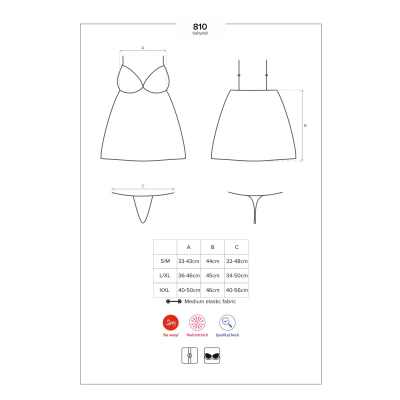 Сатиновый пеньюар с кружевом Obsessive 810-BAB-2 babydoll & thong белый S/M Сатиновый пеньюар с кружевом Obsessive 810-BAB-2 babydoll & thong белый S/M